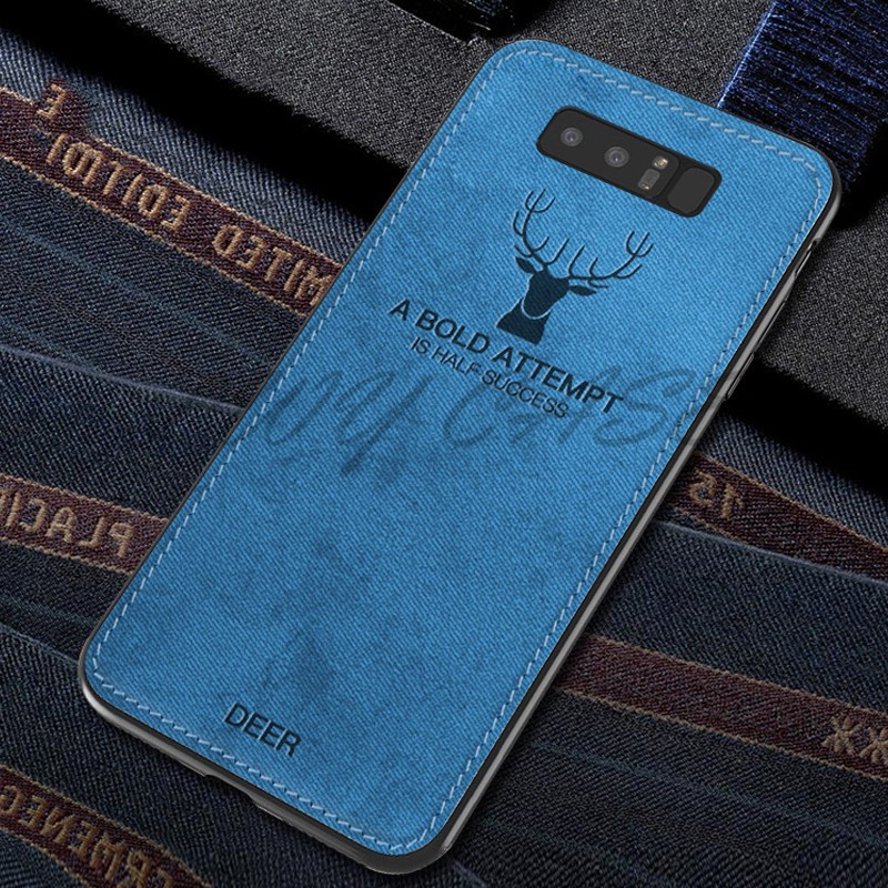 Samsung Galaxy Note 10+ 10 S7 edge J7 Plus A8 Star Deer Canvas Cloth Hard Back Soft Frame Case