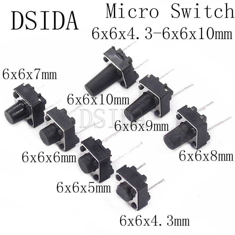 Công Tắc Nút Ấn 2 Chấu 6x6x4.3 / 5 / 6 / 7 / 8 / 9 / 10 mm 6X6X6X4.3Mm 6x6x5mm 6X6X6X6Mm 6X6Mm 6x6x7mm 6X6X6X8Mm 6X9Mm X6 X9Pro