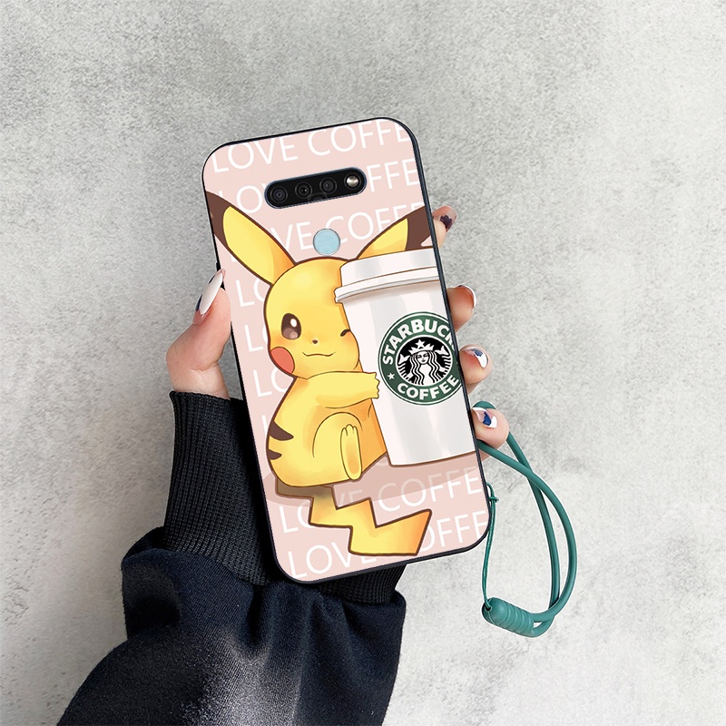 Ốp Điện Thoại Họa Tiết Hoạt Hình Pikachu Kèm Dây Đeo Cho LG Q51 Q52 Q61 Q60 K50
