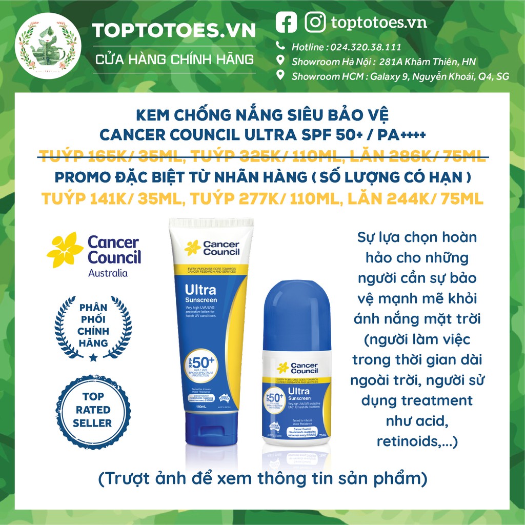 [Mã SKAMPUSH11 giảm 10% đơn 200k] Kem chống nắng Siêu bảo vệ Cancer Council Ultra SPF 50+/ PA ++++