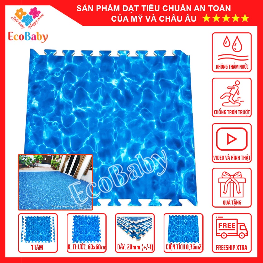 Tấm Thảm Xốp Cho Bé, Thảm Chơi Lót Trải Sàn Chống Trơn Trượt Va Đập, Loại Dày - 60x60x2cm - Hình Sóng Biển - EcoBaby