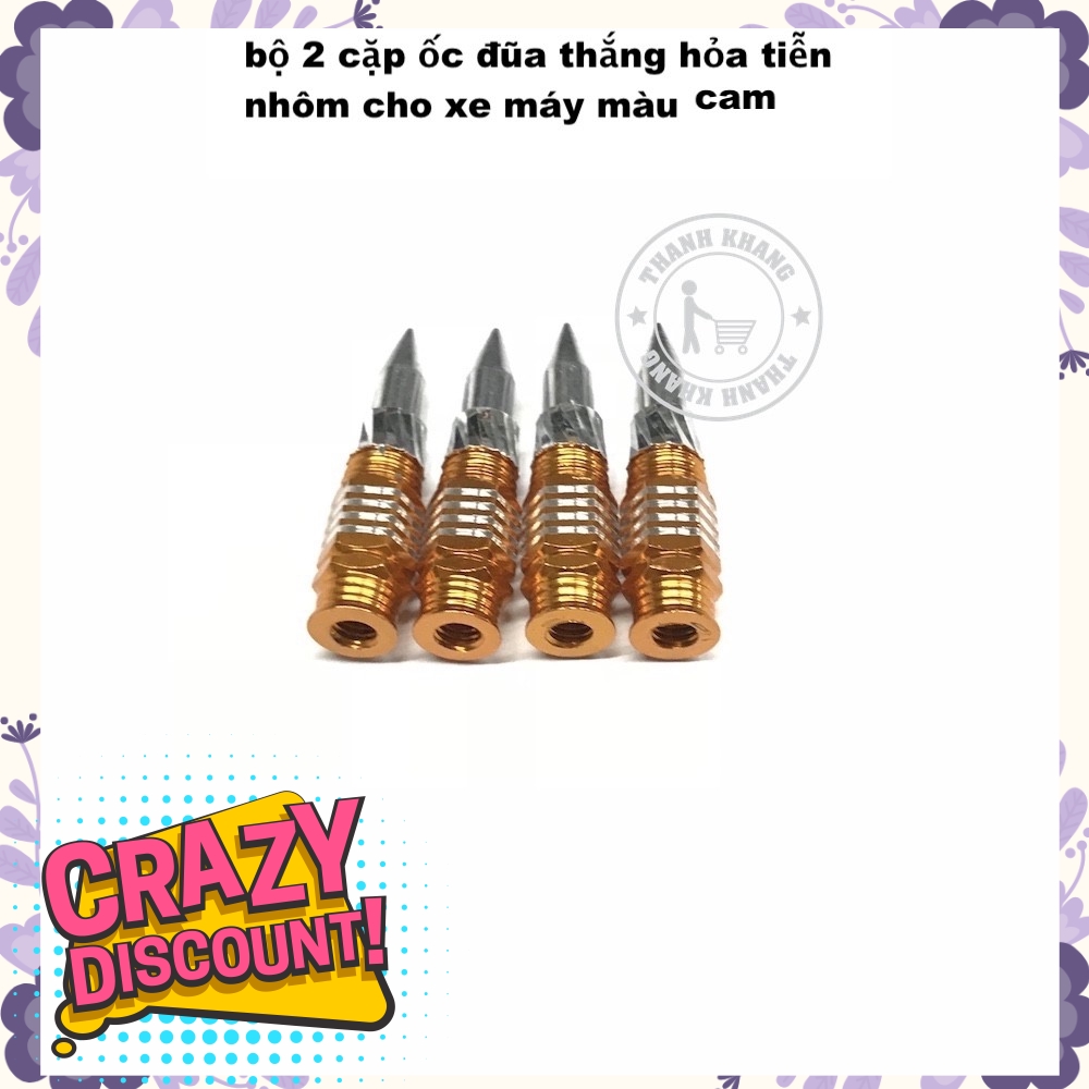 Bộ 2 cặp ốc đũa thắng hỏa tiễn nhôm, gắn mọi loại xe máy( cho cả exciter, winner)..màu cam thanh khang 006001273 (2 cặp)