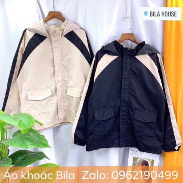 Áo khoac kaki nam nữ form rộng phối màu tay