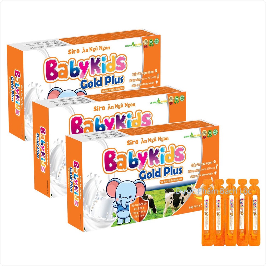 Siro Ăn Ngủ Ngon BabyKids Gold Plus thành phần Yến Sào, Hồng Sâm Bổ sung các acid amin, vitamin và khoáng giúp ăn ngon
