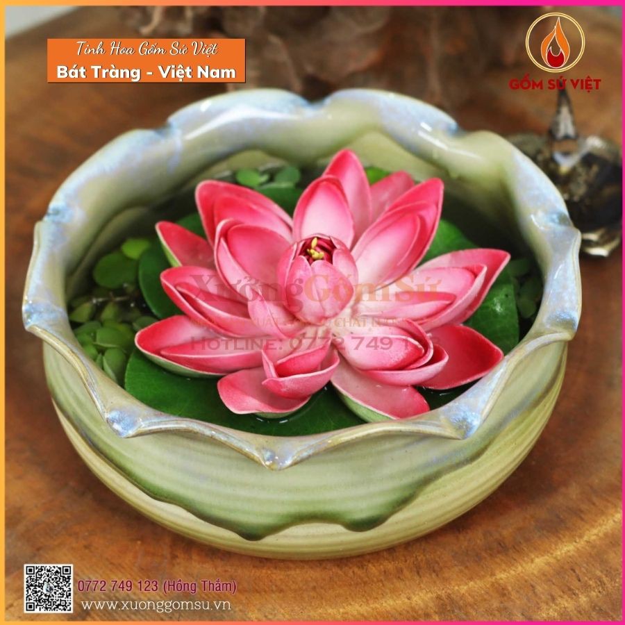Bát Sen Tắm Phật - Bát Minh Đường Tụ Thuỷ - Gốm Bát Tràng cao cấp, họa biến cực đẹp