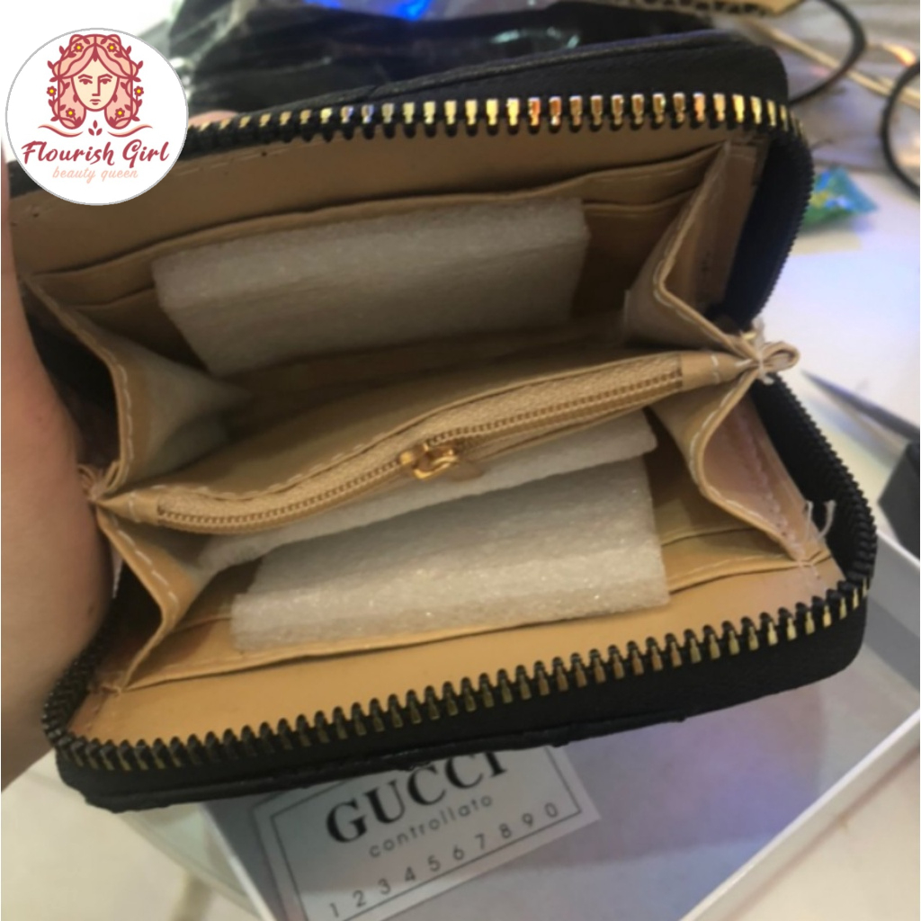 Ví mini nữ cầm tay GC chất liệu da lì chần trám full hộp, ví nữ bỏ túi có ngăn đựng thẻ card size 12