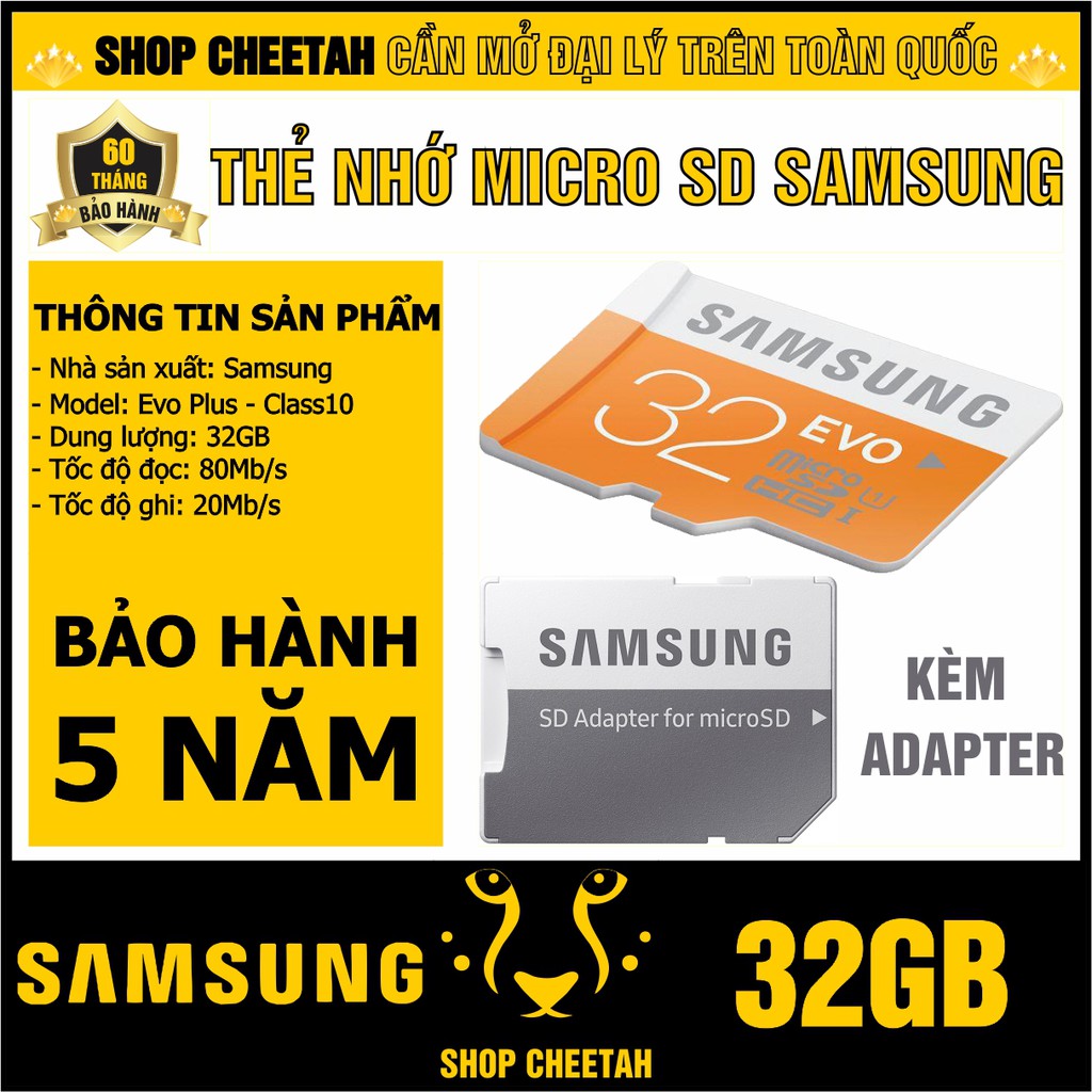 Thẻ nhớ MicroSD SamSung 32GB – Evo Plus Class 10 – CHÍNH HÃNG – Kèm Adapter – Bảo hành 5 năm – Cho điện thoại, camera…
