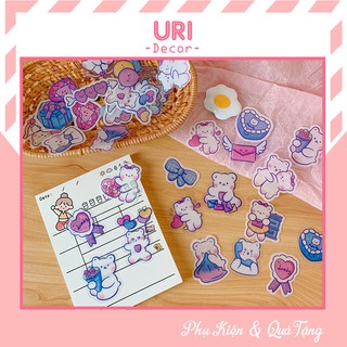 Set miếng dán sticker decal trang trí sổ vở gấu trắng size lớn 40 miếng ♥️ URI DECOR ♥