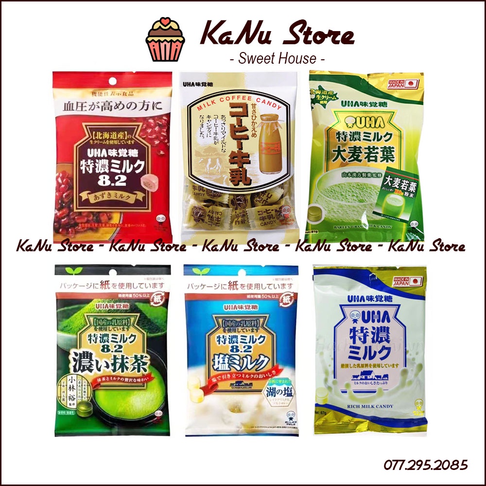 Kẹo UHA Nhật Bản vị trà xanh - sữa bò - đậu đỏ - sữa muối - lúa mạch - cafe sữa siêu ngon