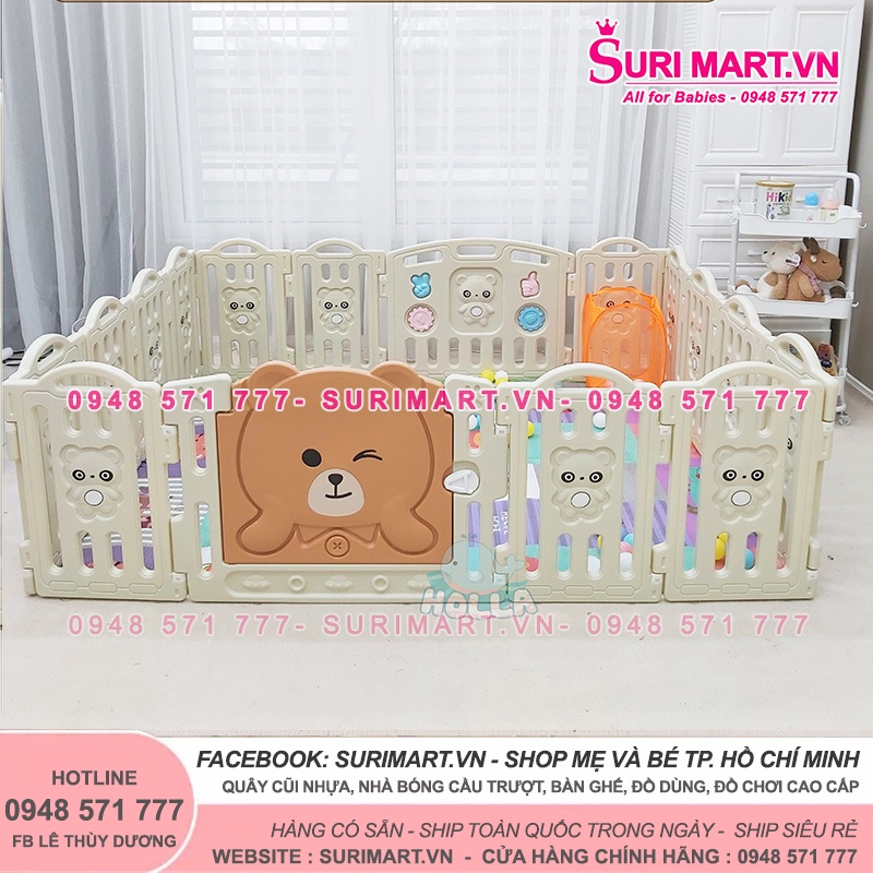 Quây bóng nhựa cho bé gấu bear - Quây gấu Holla  tặng kèm thảm, bóng