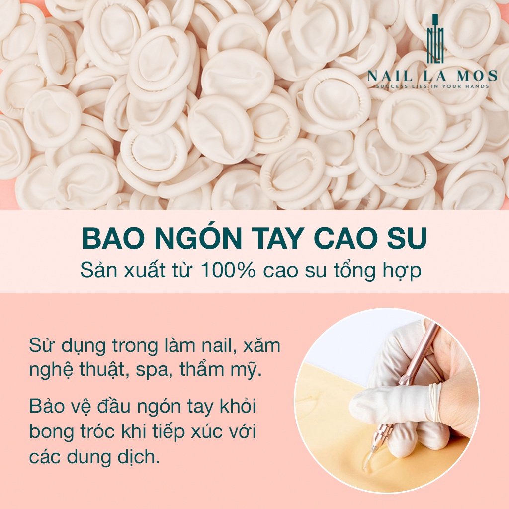 Set 200 bao ngón tay cao su làm nail và phun xăm thẩm mỹ chuyên dụng