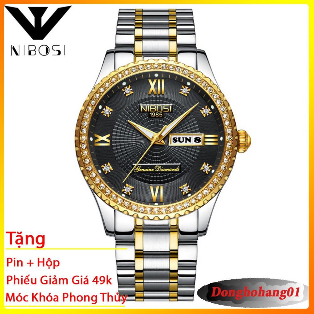 Đồng Hồ Nibosi Unisex Chính Hãng Fullbox Dây Thép Không Gỉ Có Lịch Size 40mm