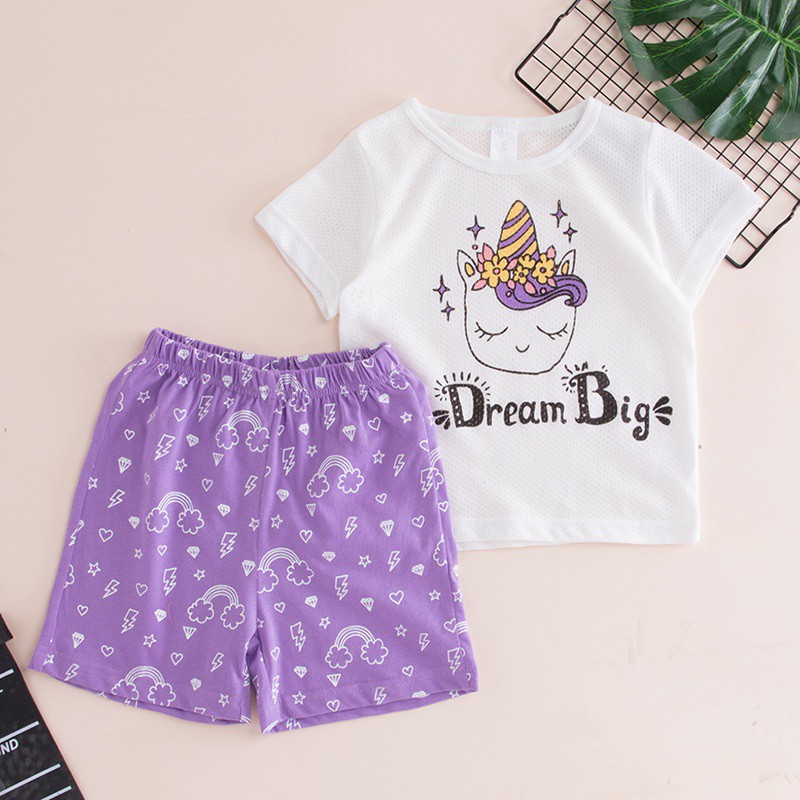 Set Áo Thun Tay Ngắn &amp; Quần Short Cho Bé Gái