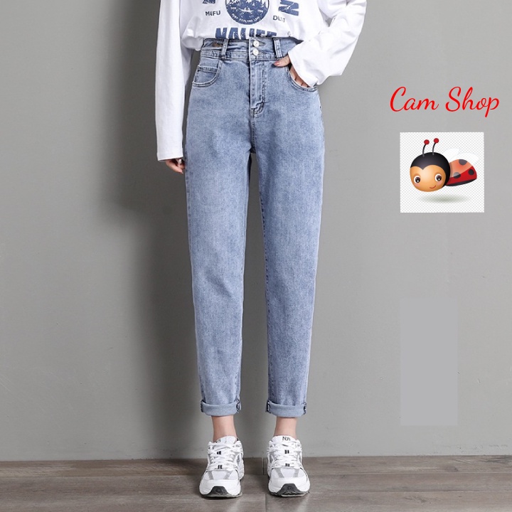 Quần bò baggy nữ quần jeans nữ cạp cao lưng chun quần nữ đẹp chín tấc  Cam Shop C06