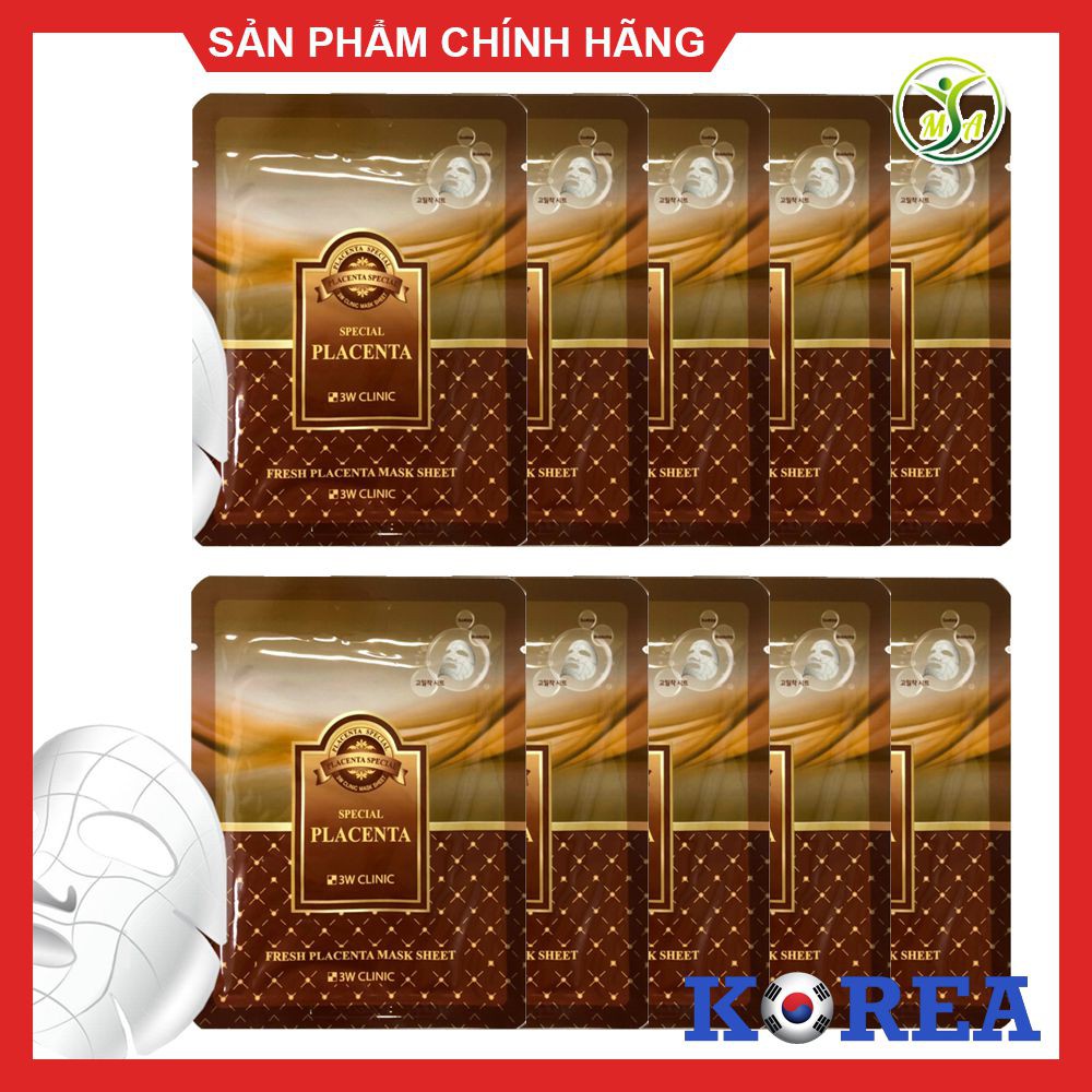 (GIÁ TỐT NHẤT) Combo 10 Mặt nạ tinh chất nhau thai cừu 3W CLINIC FRESH PLACENTA MASK SHEET 23g x 10