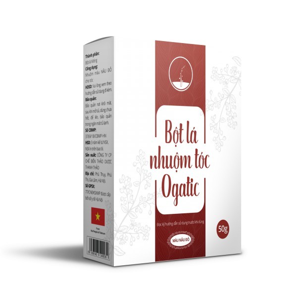 BỘT LÁ NHUỘM TÓC OGATIC 50G  MẦU NÂU ĐỎ -HÀNG CHÍNH HÃNG