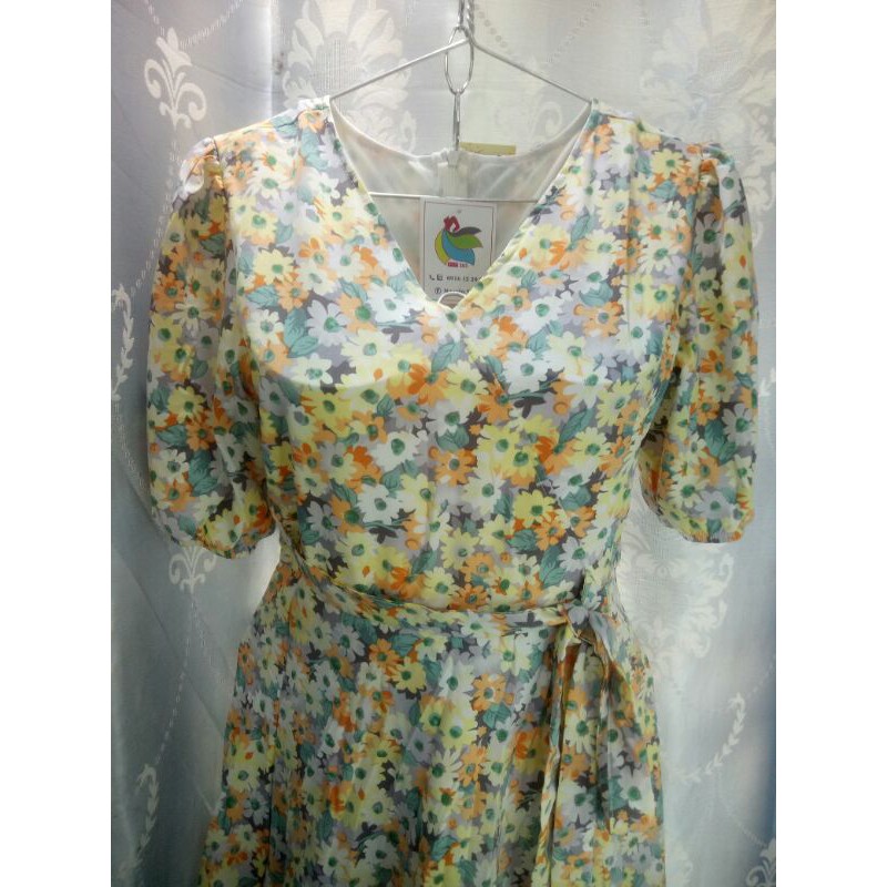 Đầm hoa lụa thắt dây eo tay phồng💕kèm video + hình thật💕 | BigBuy360 - bigbuy360.vn