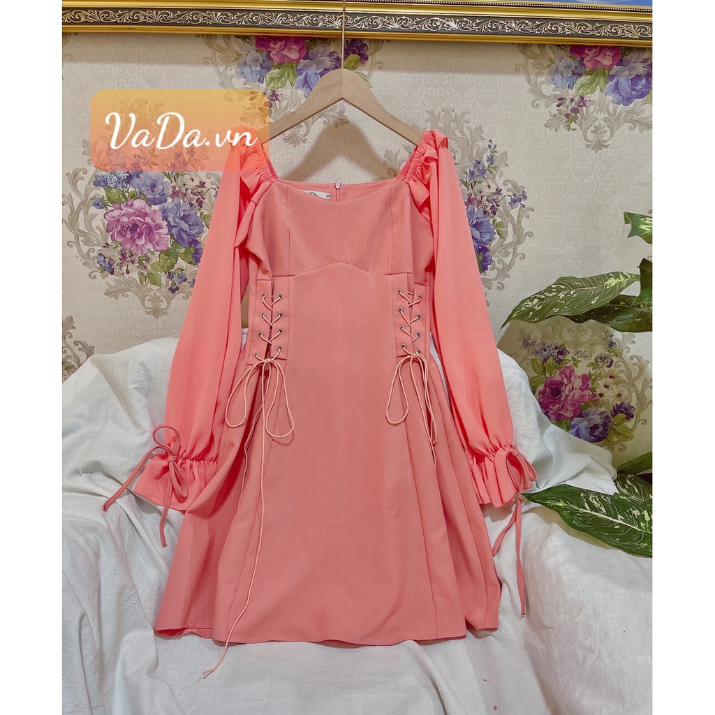 Đầm xoè dự tiệc màu đen mặc được nhiều kiểu eo đan dây xinh xắn - Thời Trang VADA - Đ300