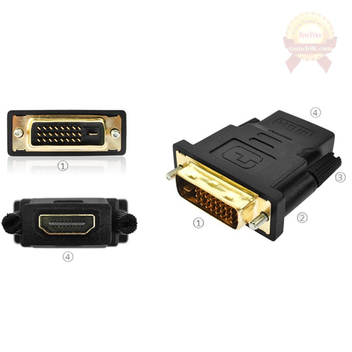 Jack chuyển DVI sang HDMI 24+1 mạ vàng cao cấp Full HD 1080