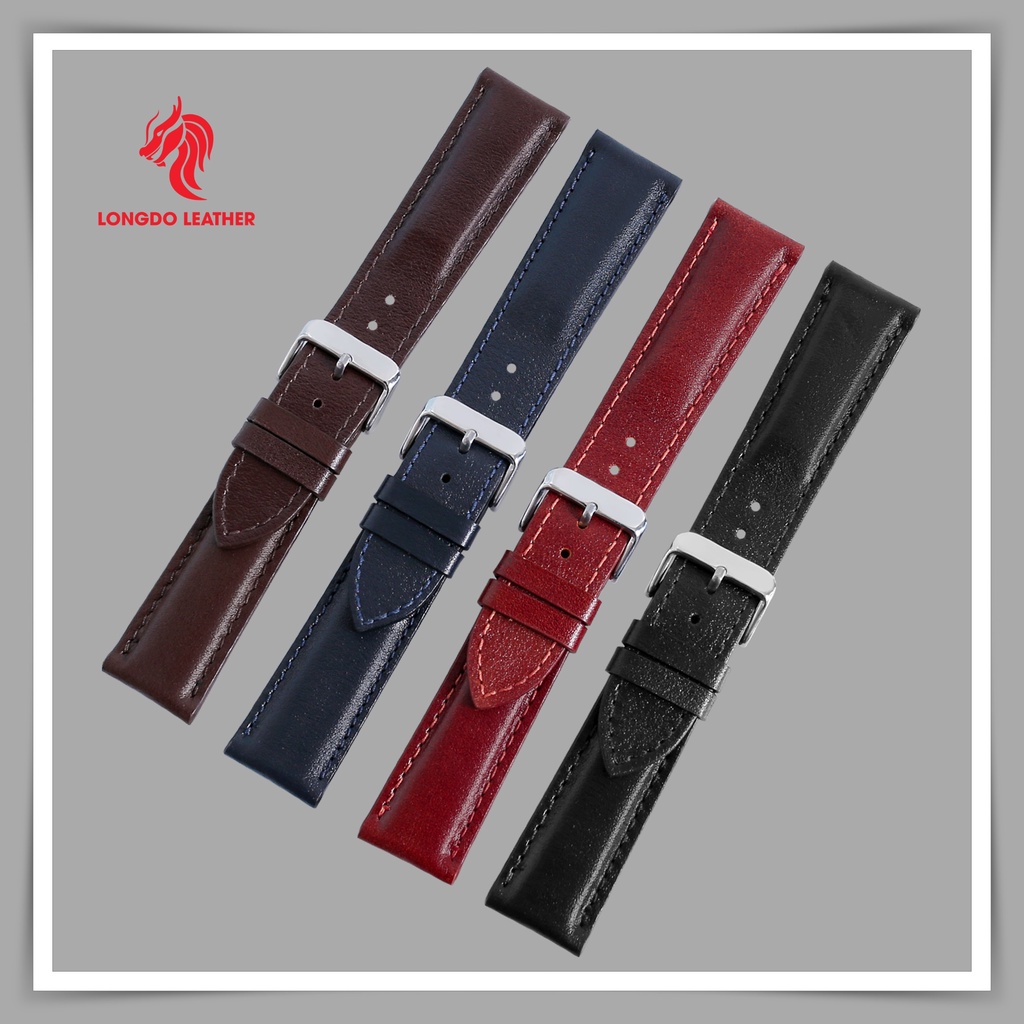 Dây da đồng hồ chính hãng chống thấm nước - Đủ size 12/14/16/18/20/22/24 - Thương hiệu Longdo Leather - FLEXIBLE