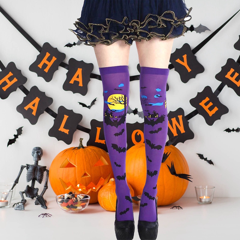 Vớ Dài Trên Đầu Gối Màu Cam Phù Thủy Dùng Để Hóa Trang Dịp Halloween