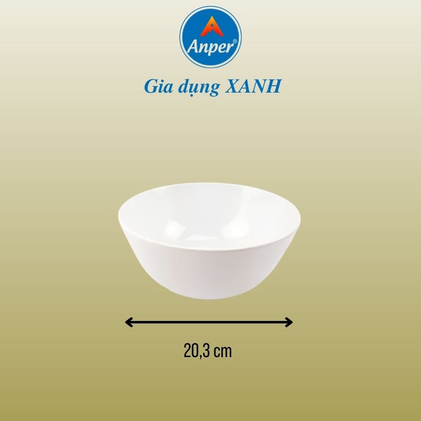 Bát Tô Tròn Trơn Size 8 (20.3cm) Anper Nhựa Kiểu Nhật Hàn Cứng Cao Cấp An Toàn Sang Trọng, Dùng Gia Đình Và Nhà Hàng