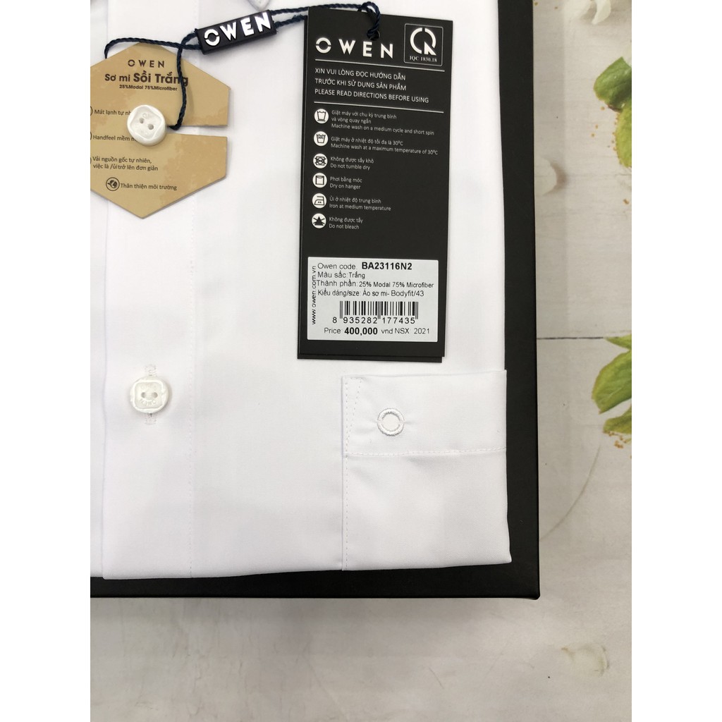 Áo Sơ Mi Trắng Nam Tay Ngắn Owen BA23116N2 Trắng Trơn Kiểu Dáng Body Fit Tà Bằng Chất Liệu Sợi Sồi | BigBuy360 - bigbuy360.vn