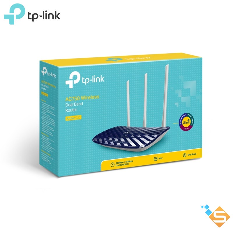 Bộ Phát WiFi Router TP-LINK AC750 Archer C20 Băng Tần Kép - Bảo Hành Chính Hãng 12 Tháng