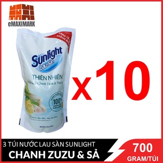 Combo 10 túi Nước lau sàn Sunlight Thiên nhiên chiết xuất Chanh Zuzu & Sả túi 700g X10