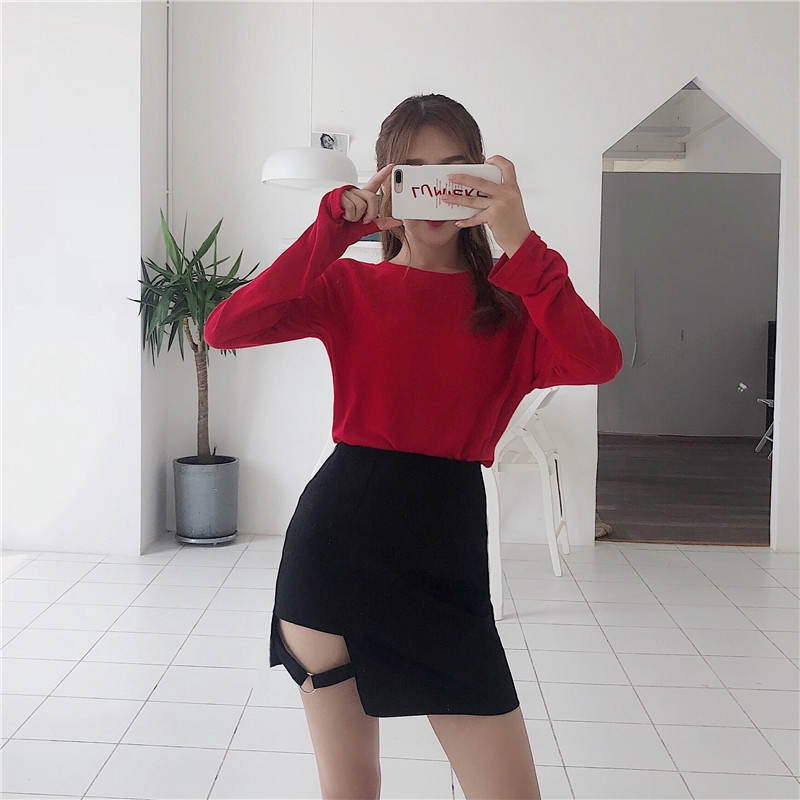 IELGY Ins irregular half-length skirt female high waist was thin A word hip skirt