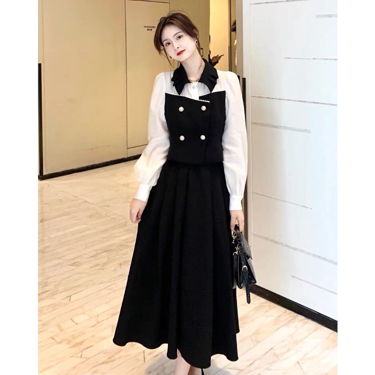 Set áo yếm phối sơ mi kèm chân váy size S M L- YAM MiNi Store