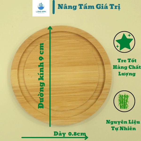 Đế Lót Ly, Cốc Gỗ Tre Cao Cấp (Đường Kính 9cm) -Thiết Kế Tròn, Vừa Vặn Phù Hơp Với Nhiều Loại Ly| Long Sản