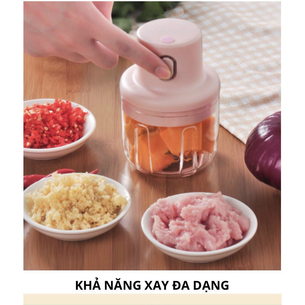 Máy xay cầm tay mini  đa năng sạc pin cao cấp xay tỏi ớt, hành, rau củ quả dung tích 250ml