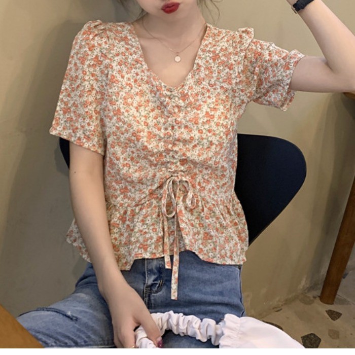 Áo cộc hoa nhí rút dây cực xinh - Áo kiểu vintage forgirl | BigBuy360 - bigbuy360.vn