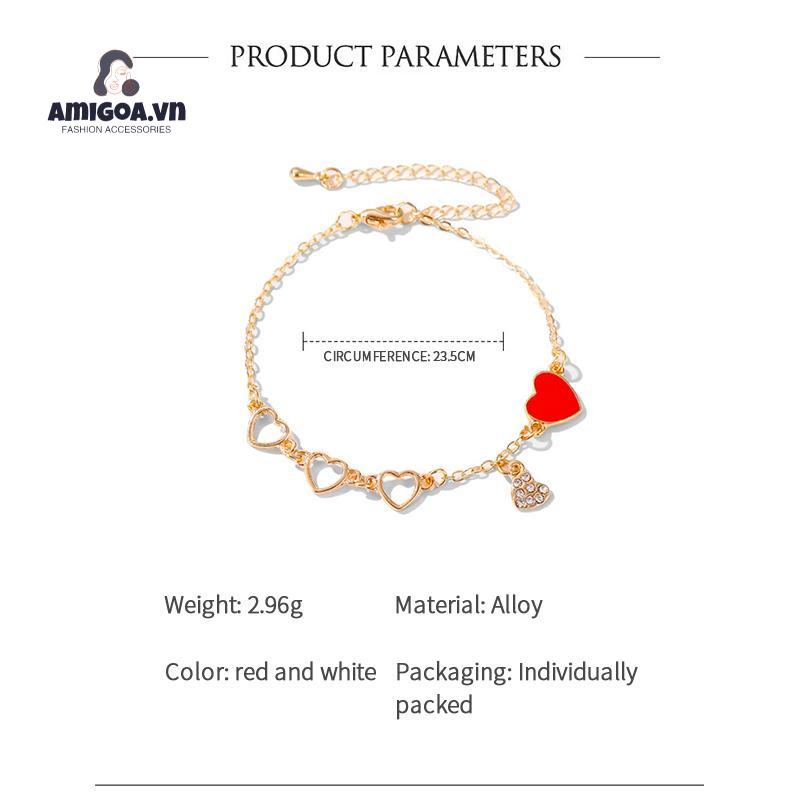 ✨✨Vòng Tay Hình Trái Tim Đỏ Đính Đá Zircon Thanh Lịch Phong Cách Hàn Quốc Cho Nữ