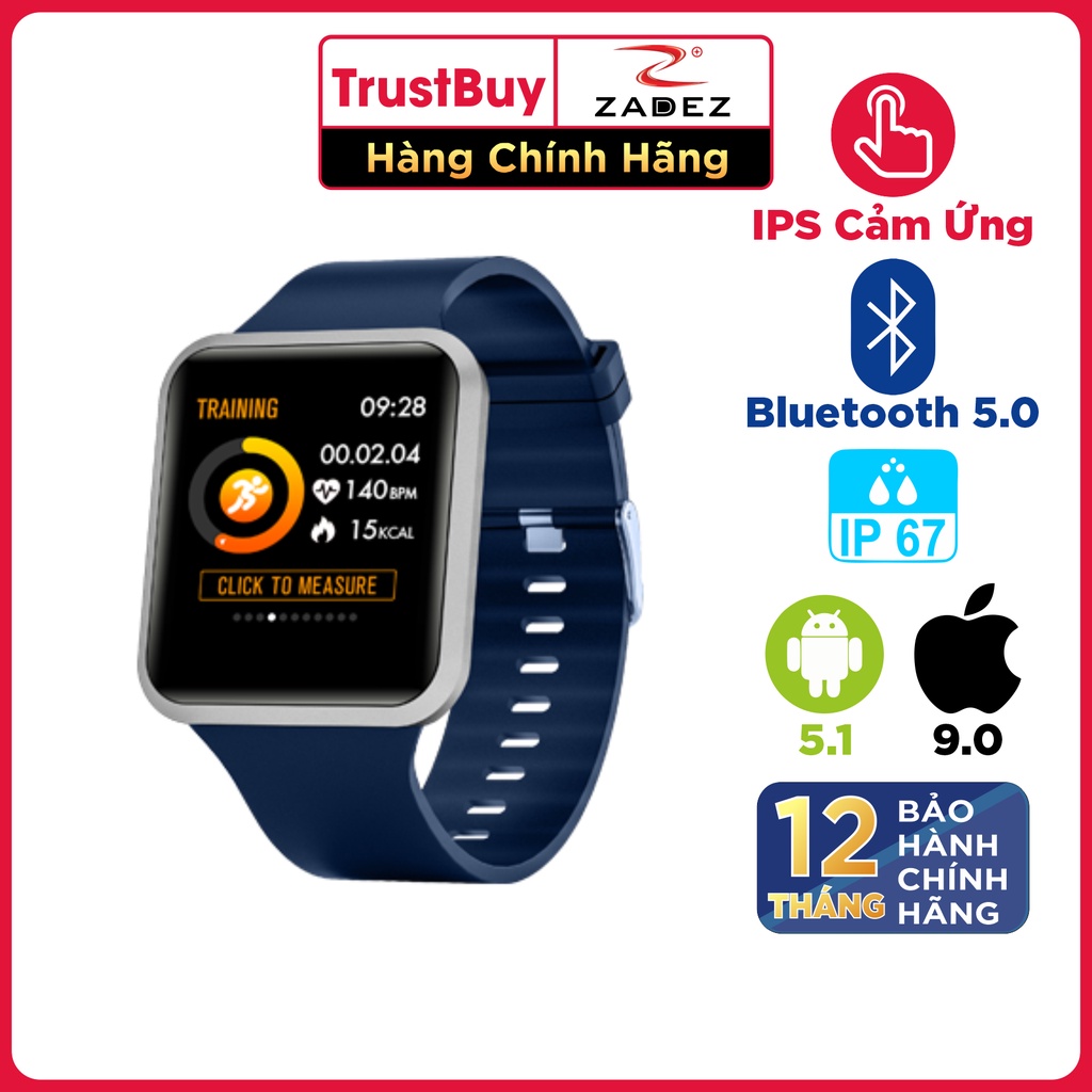 SmartWatch Đồng Hồ Thông Minh ZADEZ Square 2 Kháng Nước IP67, 8 Chế Độ Theo Dõi - Hàng Chính Hãng