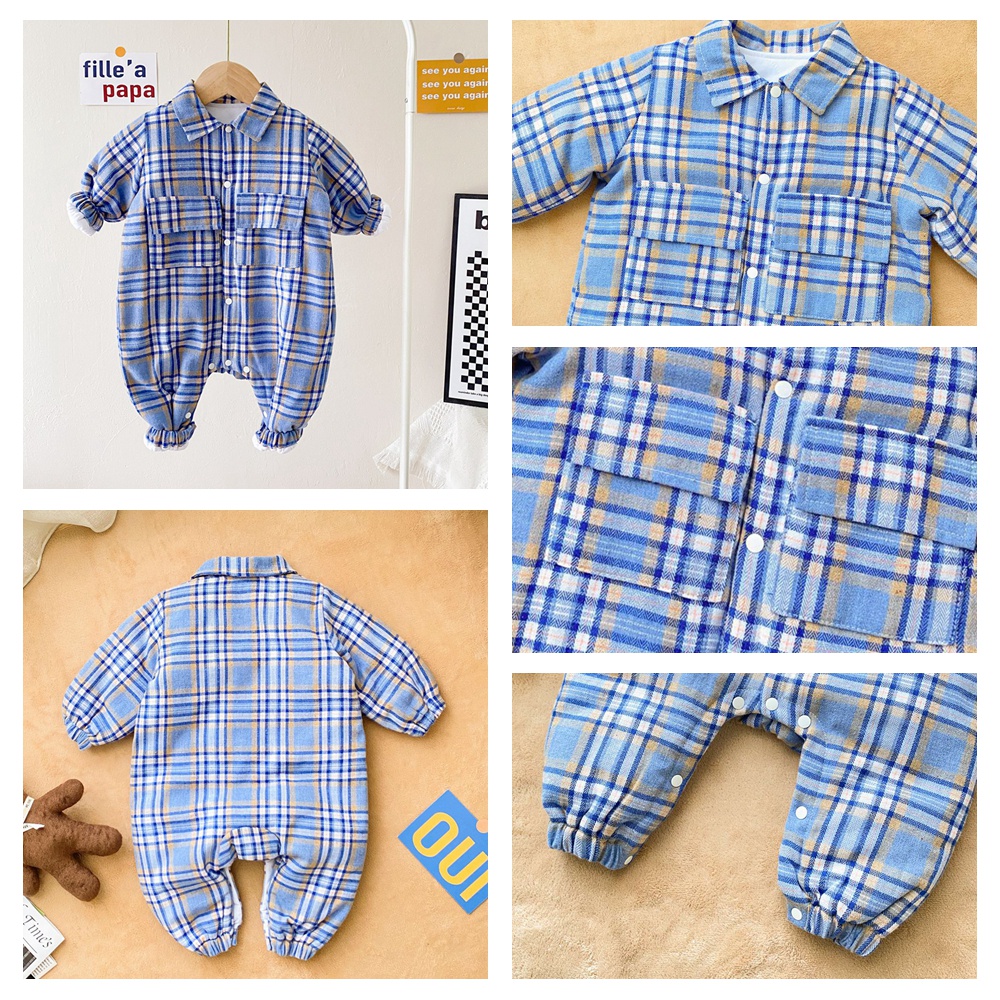 Bộ áo liền quần Sanlutoz cotton kẻ sọc dài tay thời trang cho bé trai