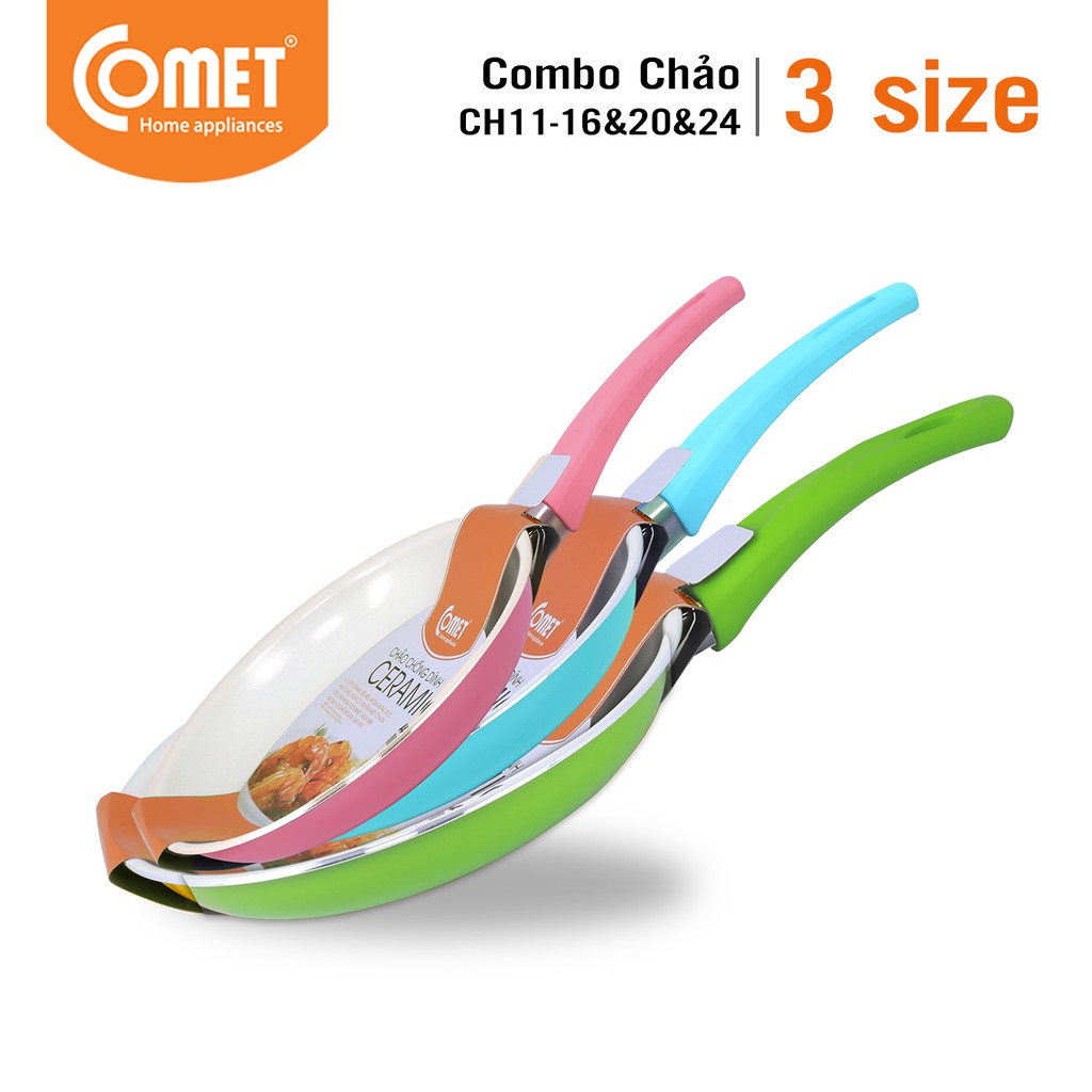 Combo 3 chảo chống dính Ceramic Comet CH11-16 &amp; CH11-20 &amp; CH11-24