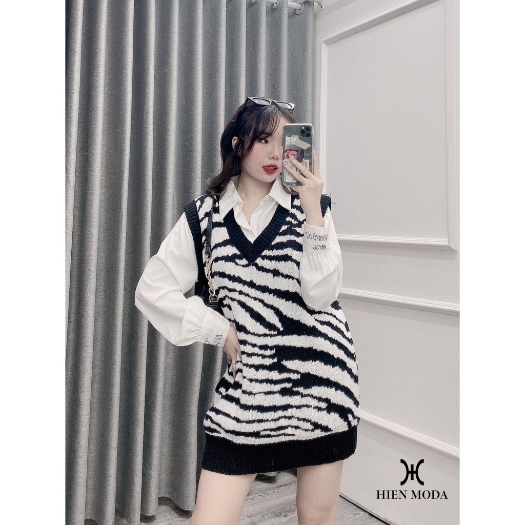 Áo len gile hoạ tiết vằn,áo Gile frorm rộng kiểu dáng hàn quốc | BigBuy360 - bigbuy360.vn