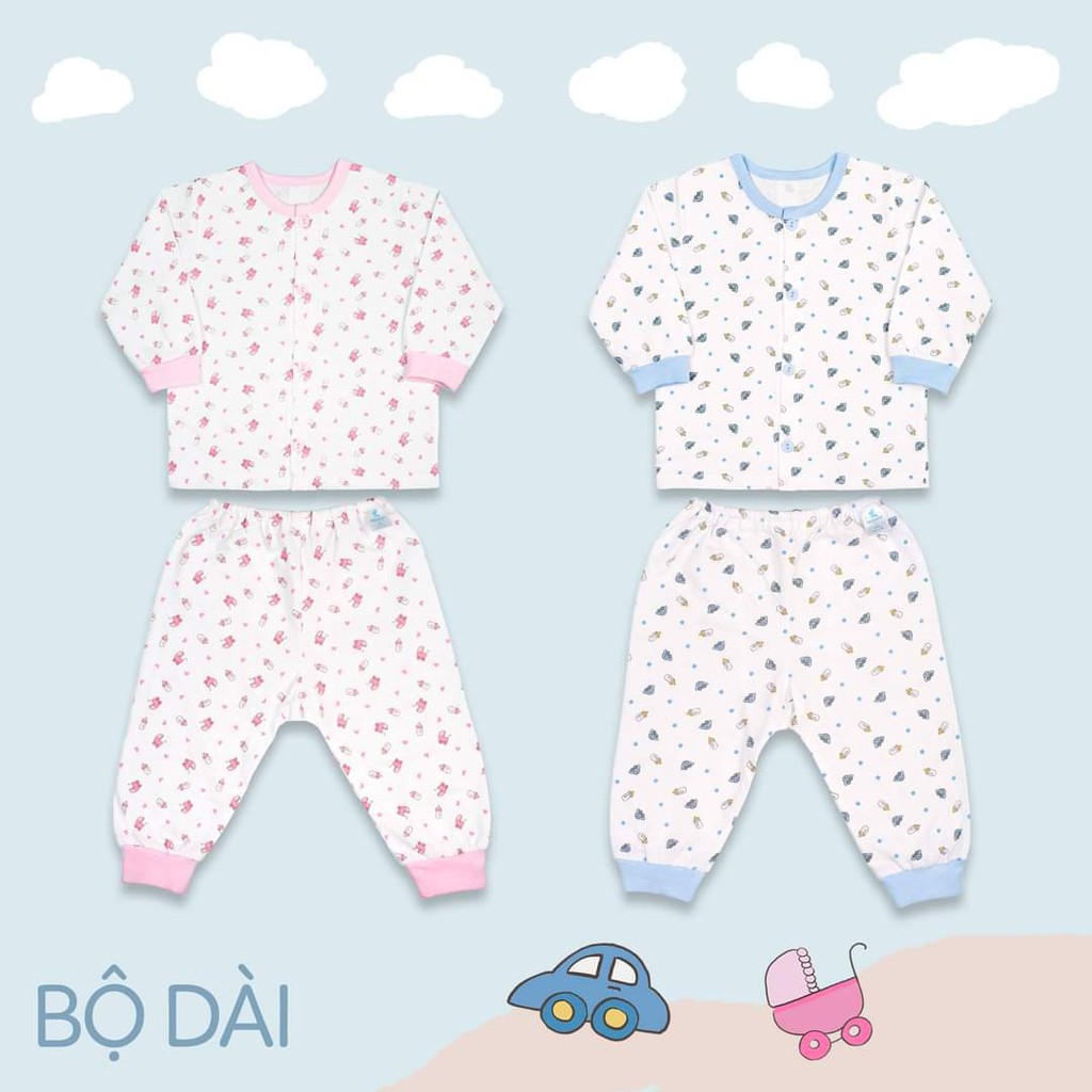 Bộ Sơ Sinh Dài Tay, Nút Giữa MIOMIO. Họa Tiết: Xe Nôi Cho  Bé Gái Bé Trai (Từ 0 - 24 Tháng), Vải Cotton