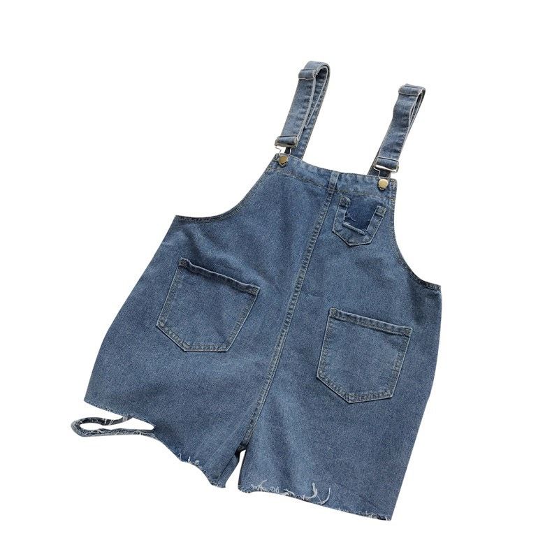 [LININ] Quần Yếm Jean Ngắn Ống Rộng Rách Lỗ Phong Cách Retro Hàn Quốc Bán Chạy