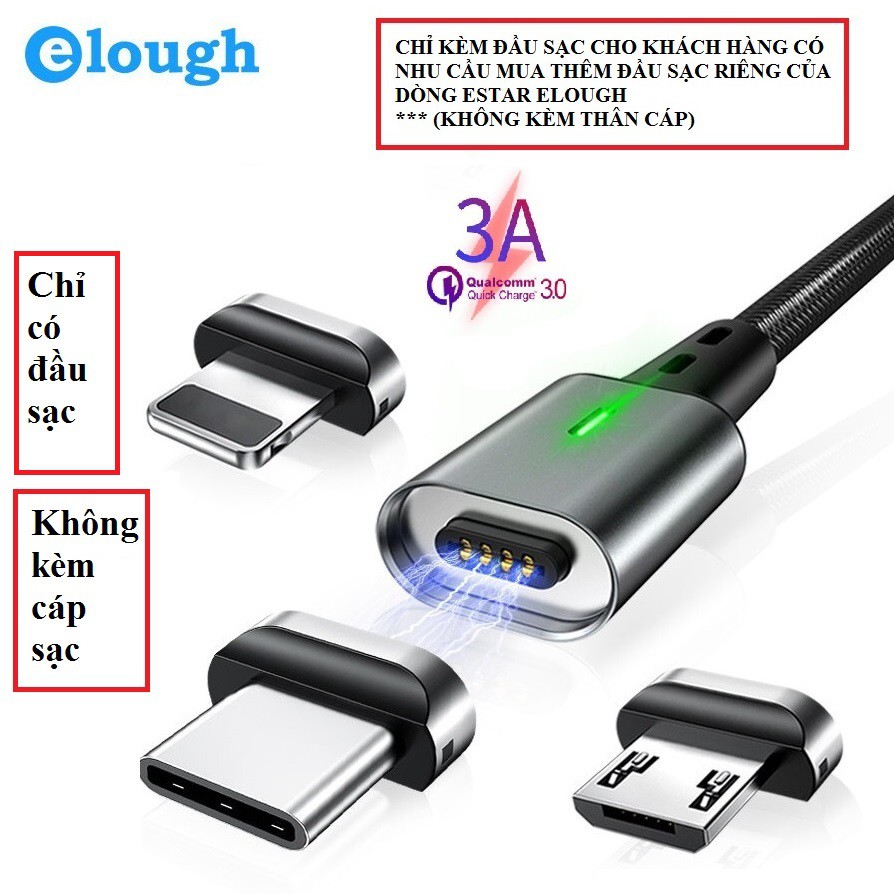 Chui Cáp Sạc Lightning, MicroUSB, Type C Mua Rời Của Dòng Cáp Nam Châm Elough Estar Hàng Chính Hãng