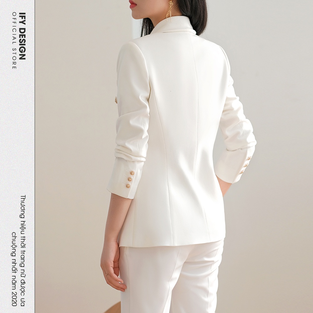 Áo khoác vest blazer nữ màu trắng cổ sam, túi cơi ngưc IFY Deisgn FS260A | BigBuy360 - bigbuy360.vn