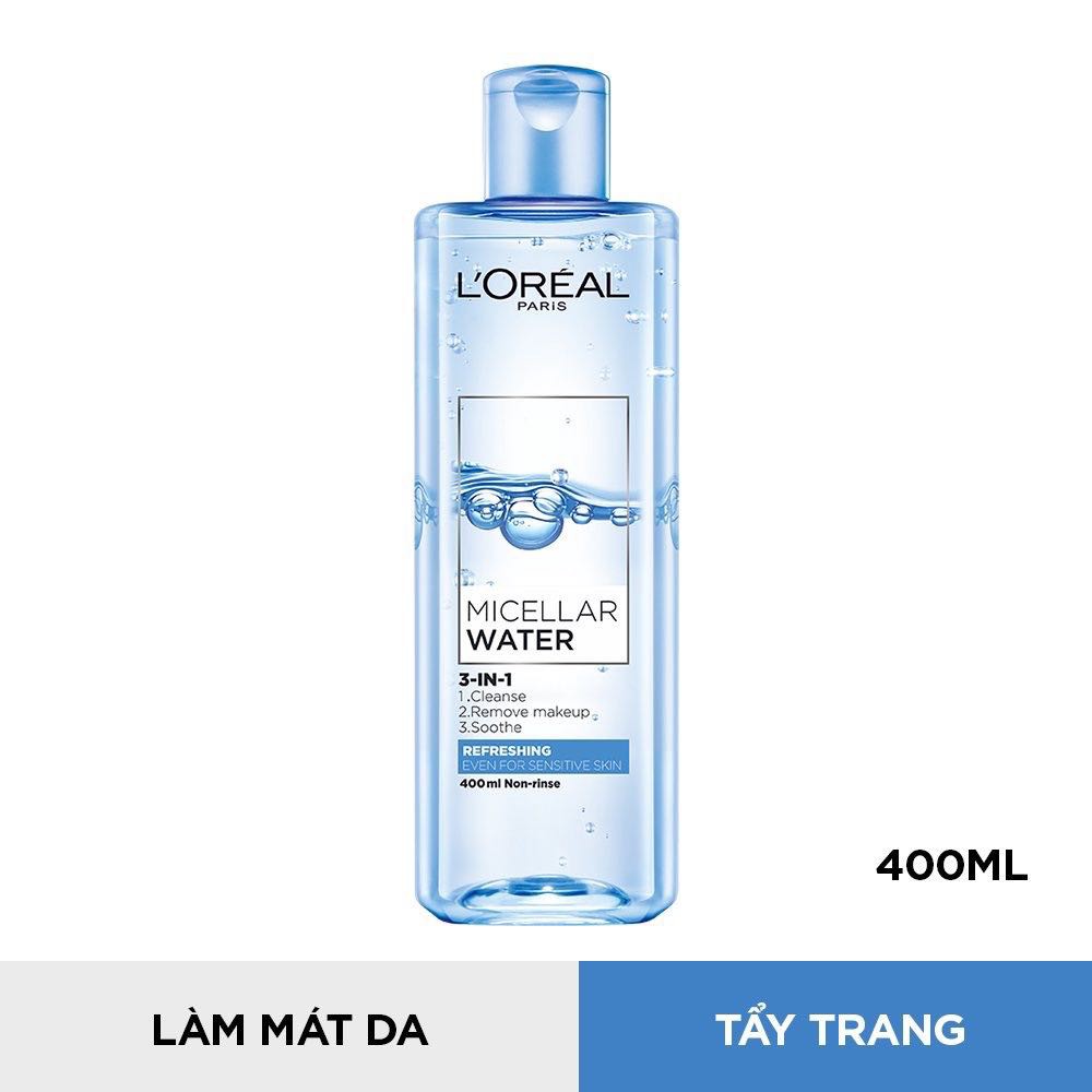 Nước tẩy trang Loreal  L'Oreal Paris 3 in 1 Micellar Water 400ml hồng / xanh sạch sâu / tươi mát chính hãng