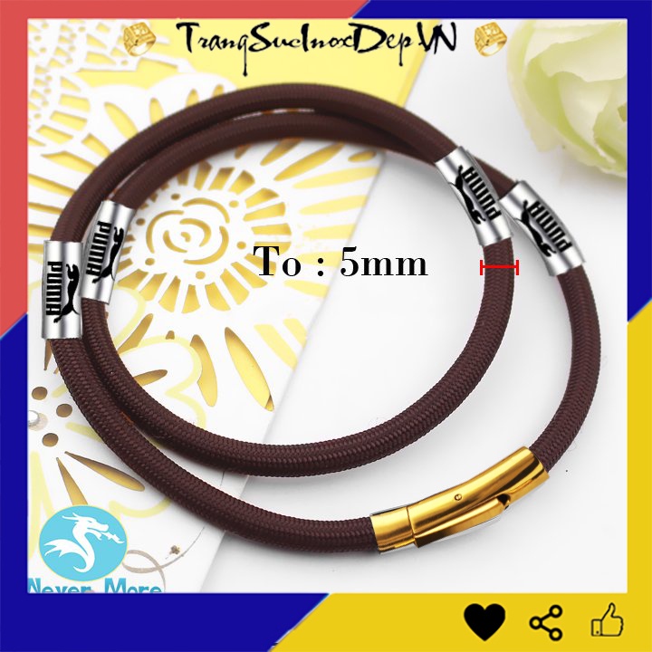 Dây chuyền dù thái màu nâu 5 ly khóa vàng bọc khoen inox khăc kí hiệu P thể hiện đẳng cấp phái mạnh