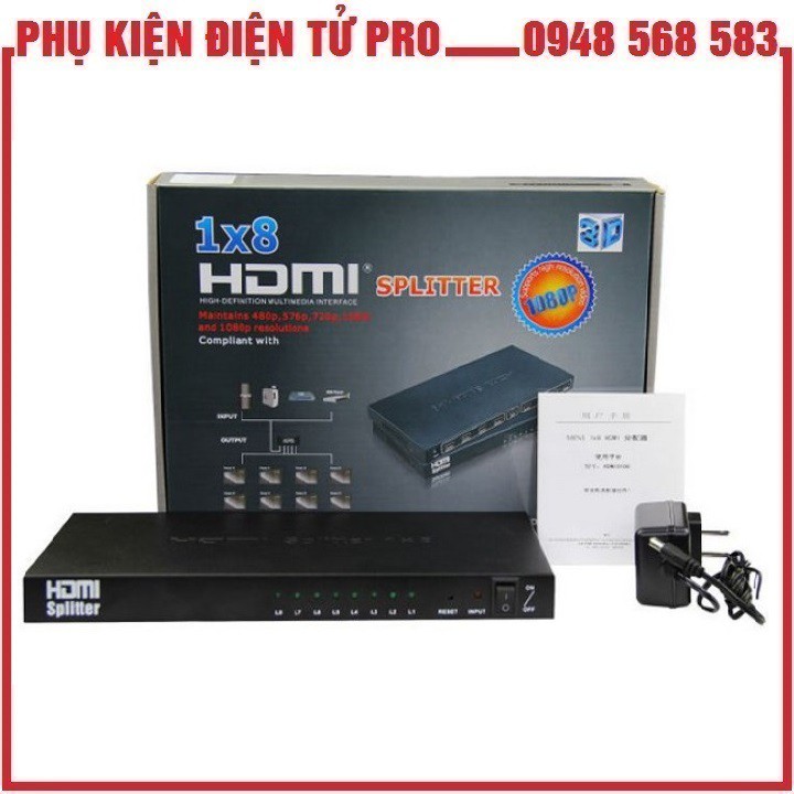 BỘ CHIA HDMI FULL HD 1080 HỖ TRỢ 3D 1 RA 8