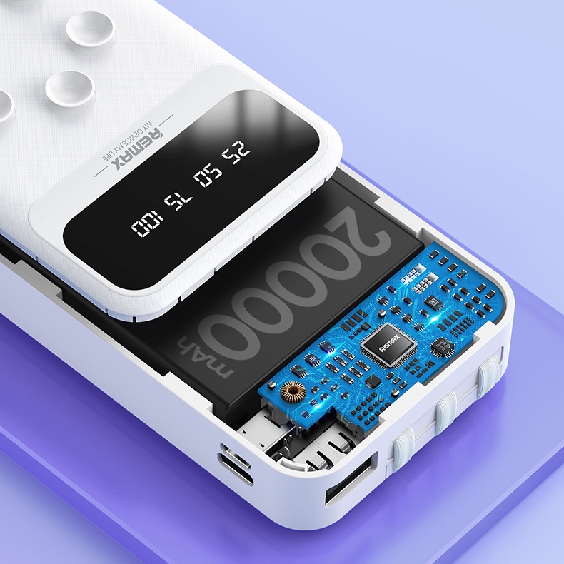 Pin dự phòng Remax RPP-297 Lefen Series 20000mAh kèm cáp 3 đầu - tích hợp cao su hít giữ (trắng) Nhất Tín Computer