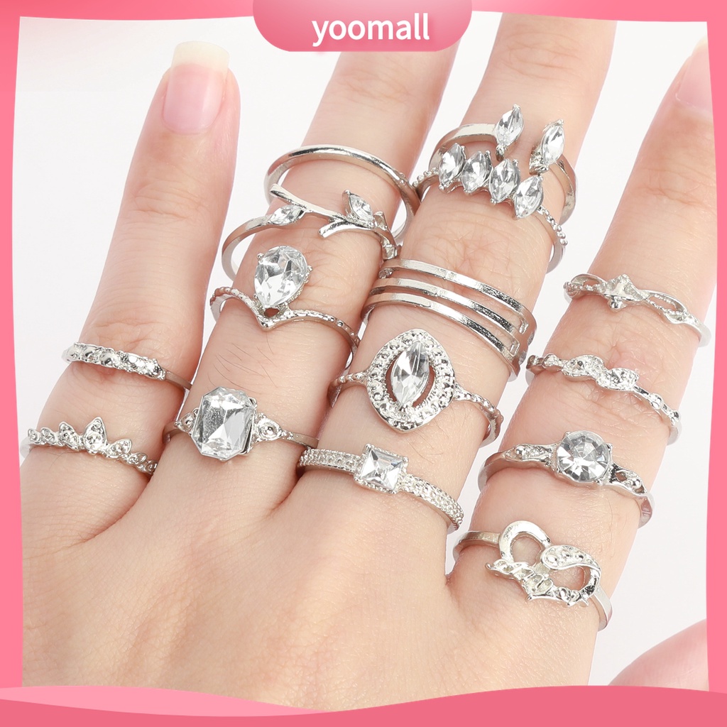 Yomall♡ Bộ 15 Nhẫn Hợp Kim Đính Đá Phong Cách Bohemian Thời Trang Cho Nữ