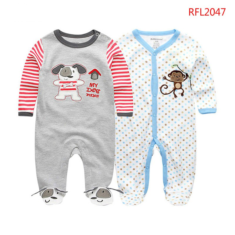 Set 2 áo liền quần tay dài từ cotton thời trang dành cho bé trai