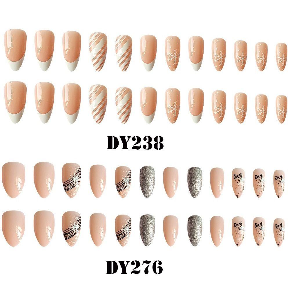 EBINLANDS Bộ 24 Móng Tay Giả Che Phủ Toàn Diện Họa Tiết Bông Tuyết Xinh Xắn